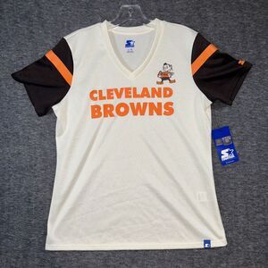 NWT Starter Womens Cleveland Browns Brownie Elf Logo Polyester V-Neck Shirt Sz L